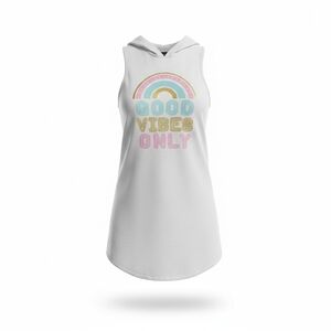 Miken Mermaida Sleeveless White Swimsuit Coverup w/ Rainbow Print & Hood 7/8 EUC